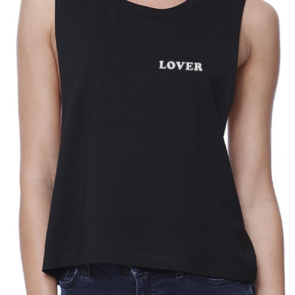 Lover Women's Black Crop Shirt Simple Letter Gift Ideas For Couples