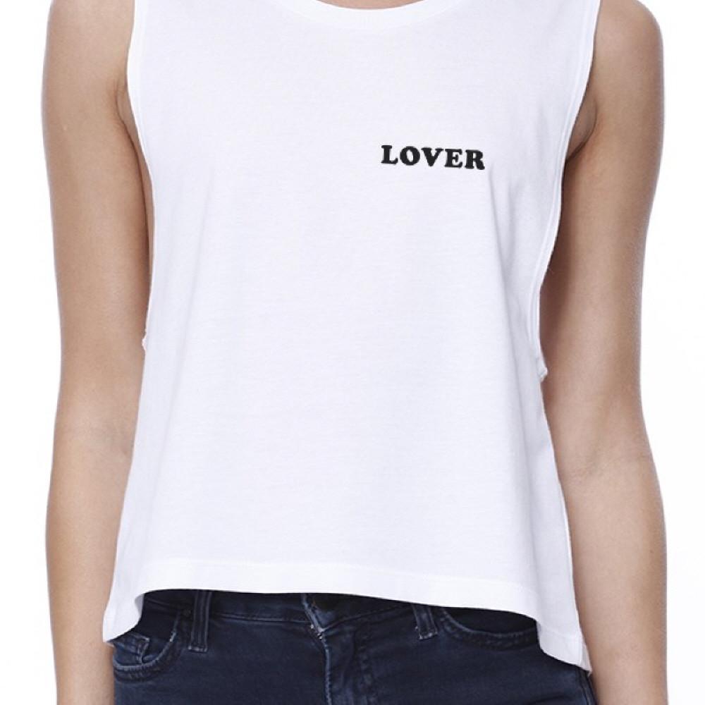 Lover Women's White Crop Shirt Simple Letter Gift Ideas For Couples