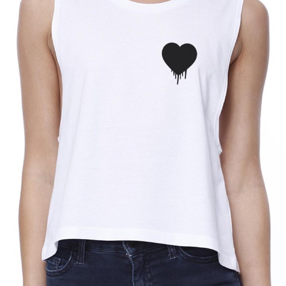 Melting Heart Womens White Crop Shirt Pocket-Size Print Cute Design