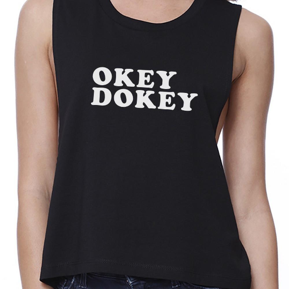 Okey Dokey Women's Black Crop Top Unique Design Cute Gift Ideas