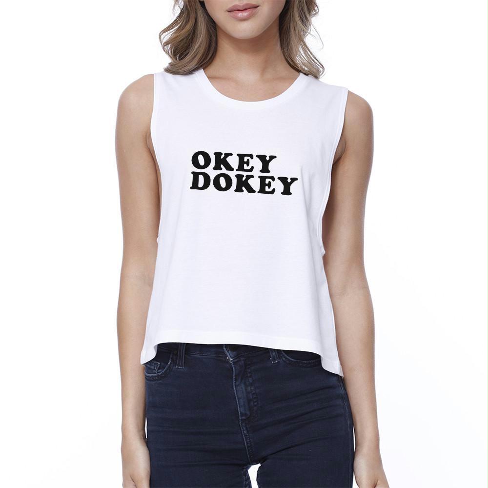 Okey Dokey Women's White Crop Top Unique Design Cute Gift Ideas