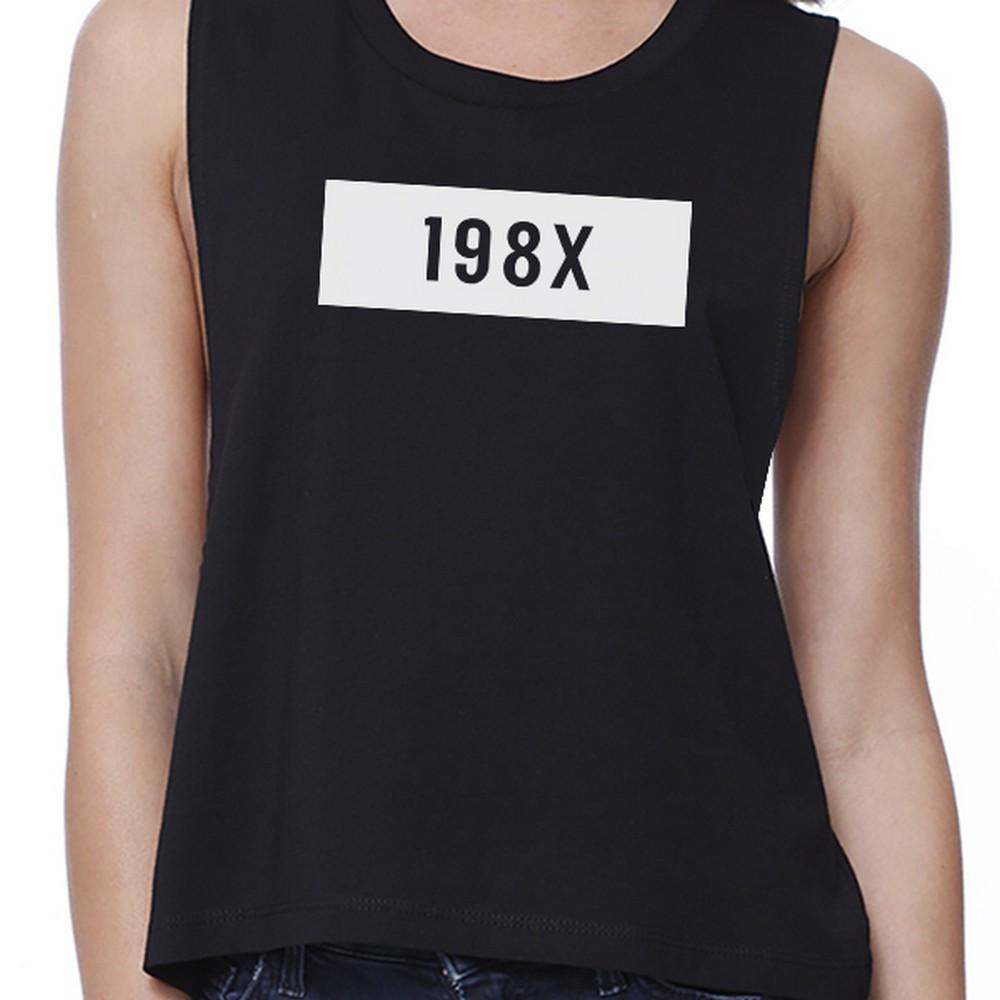 198X Women's Black Cute Design Crop Tee Unique Graphic Gift Ideas