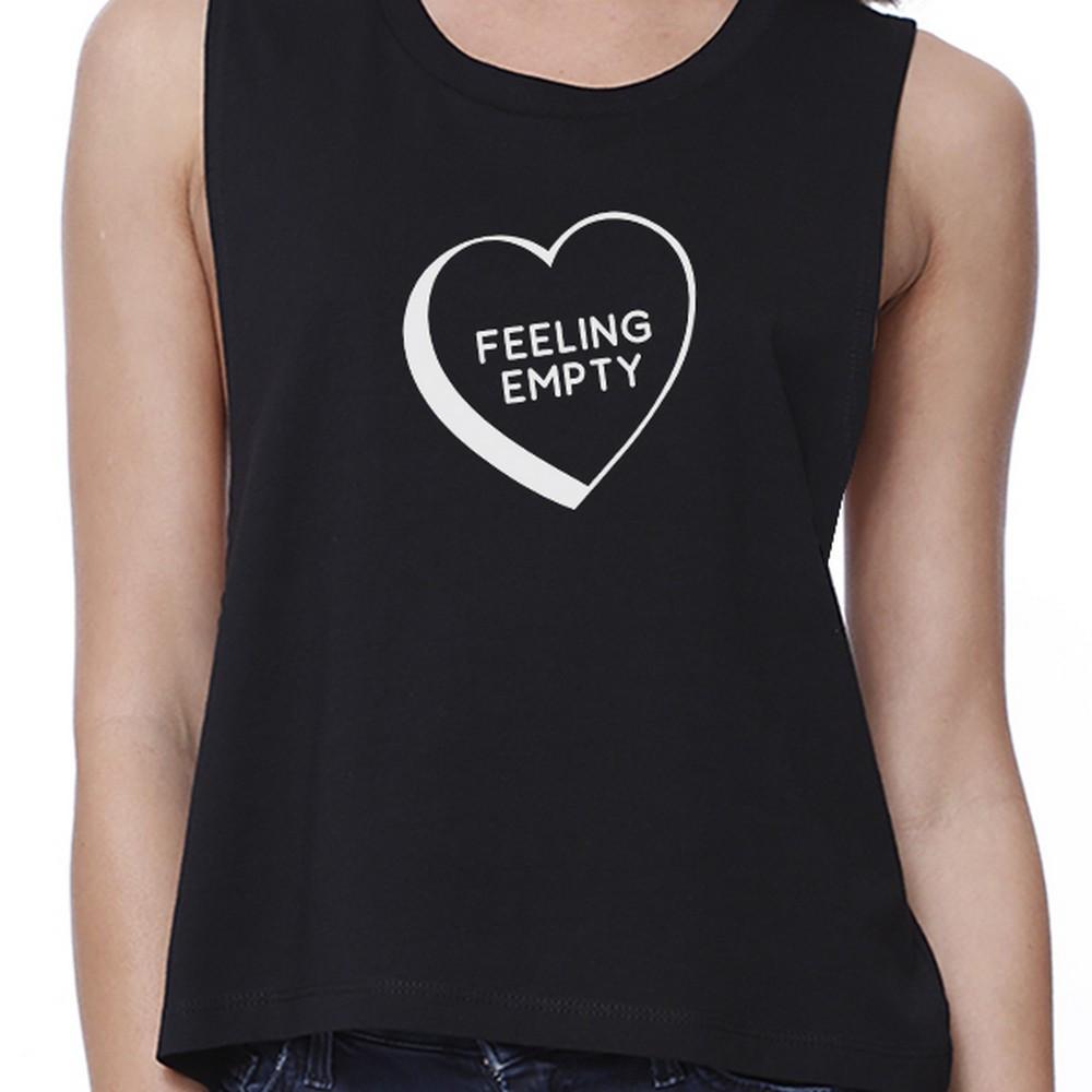 Feeling Empty Heart Women's Black Crop Top Sleeveless Graphic Shirt