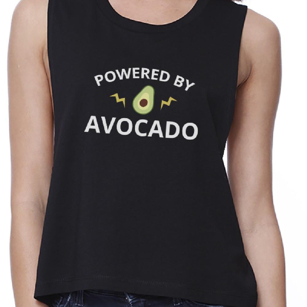 Powered By Avocado Womens Black Cute Design Crop Tee Unique Graphic