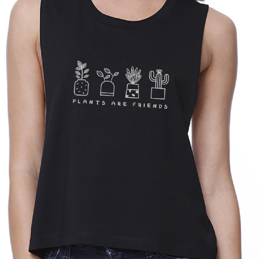 Plants Are Friends Womens Black Crop T Shirt Sleeveless Graphic Top