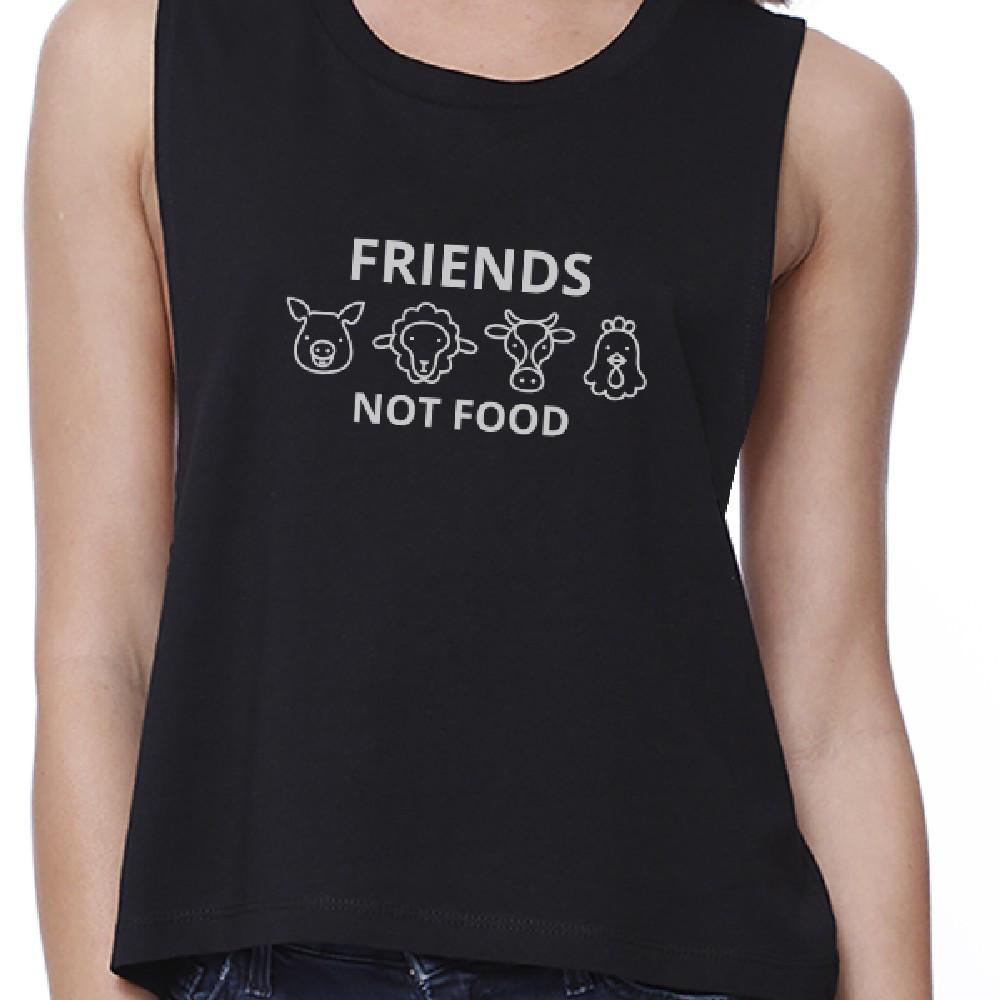 Friends Not Food Womens Black Cute Graphic Crop Top Funny Design