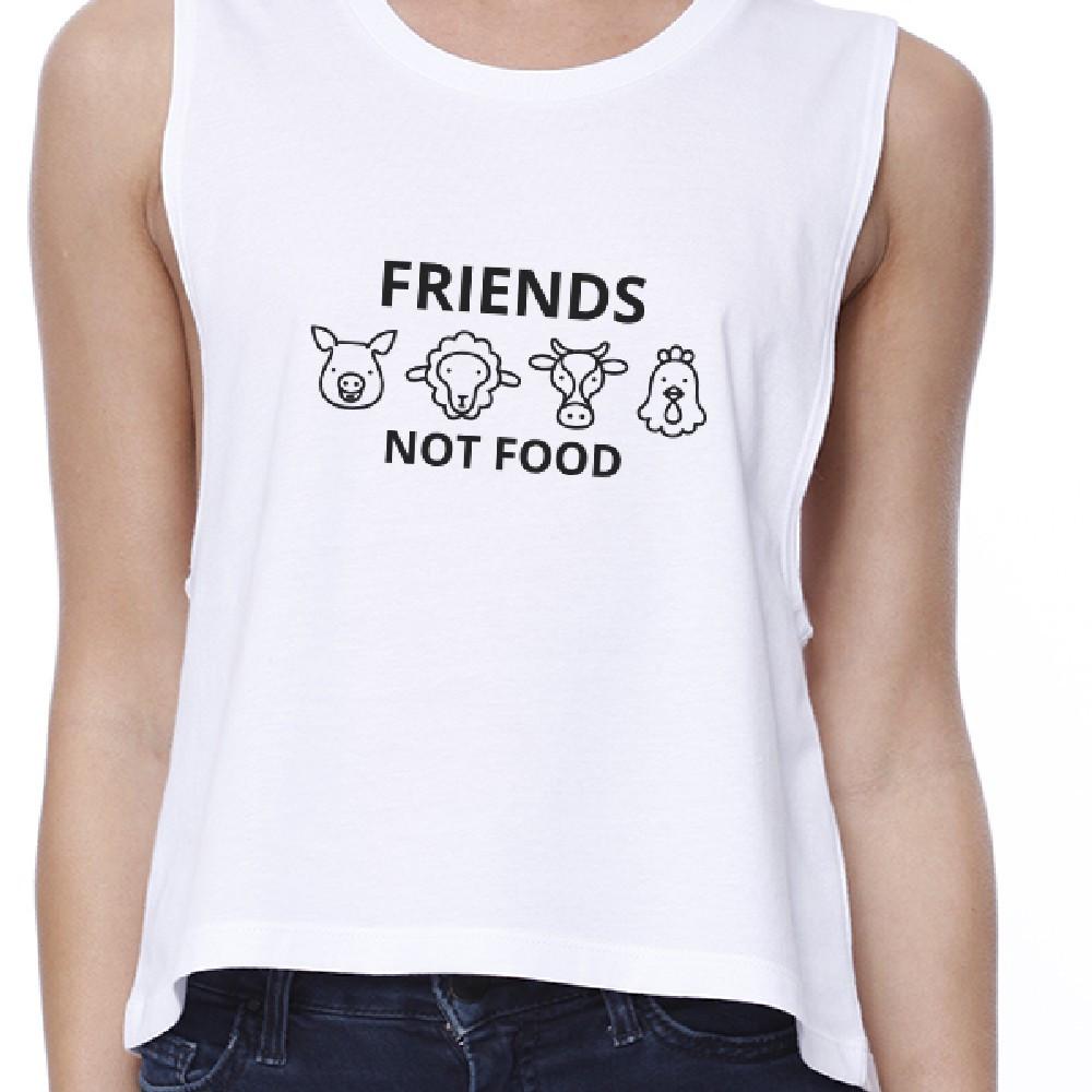 Friends Not Food Womens White Cute Graphic Crop Tanks Funny Design