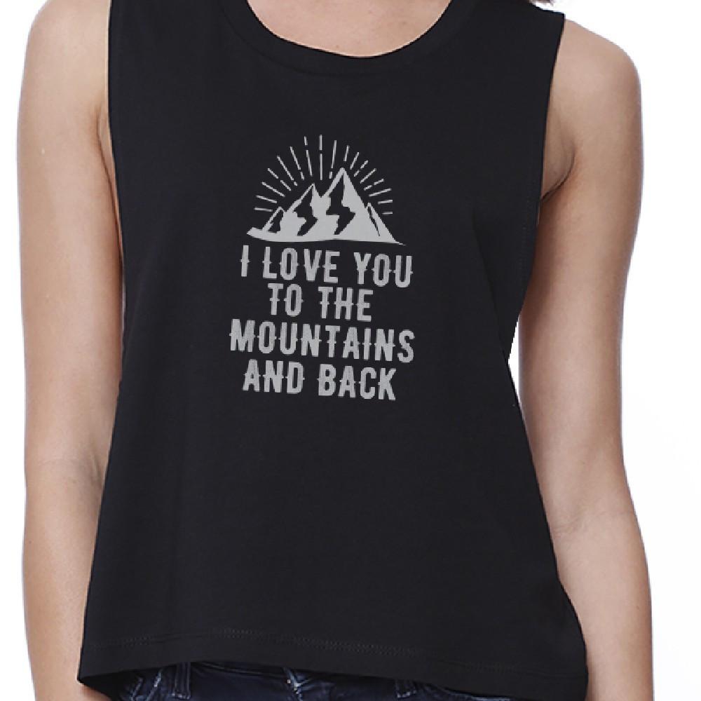 Mountain And Back Womens Black Cute Design Crop Tee Unique Graphic