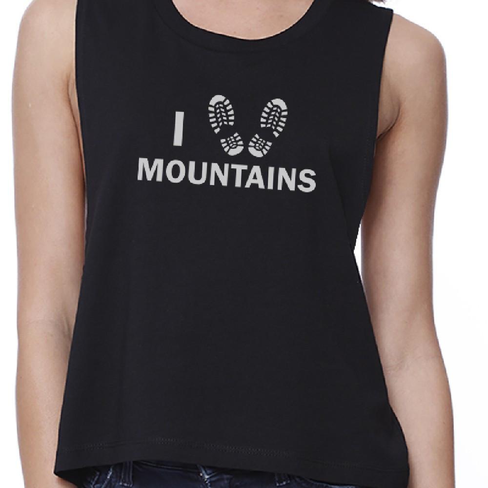 I Heart Mountains Womens Black Cute Graphic Crop Top Funny Design