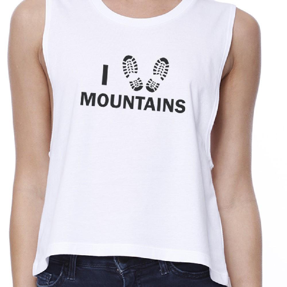 I Heart Mountains Womens White Cute Graphic Crop Tanks Funny Design