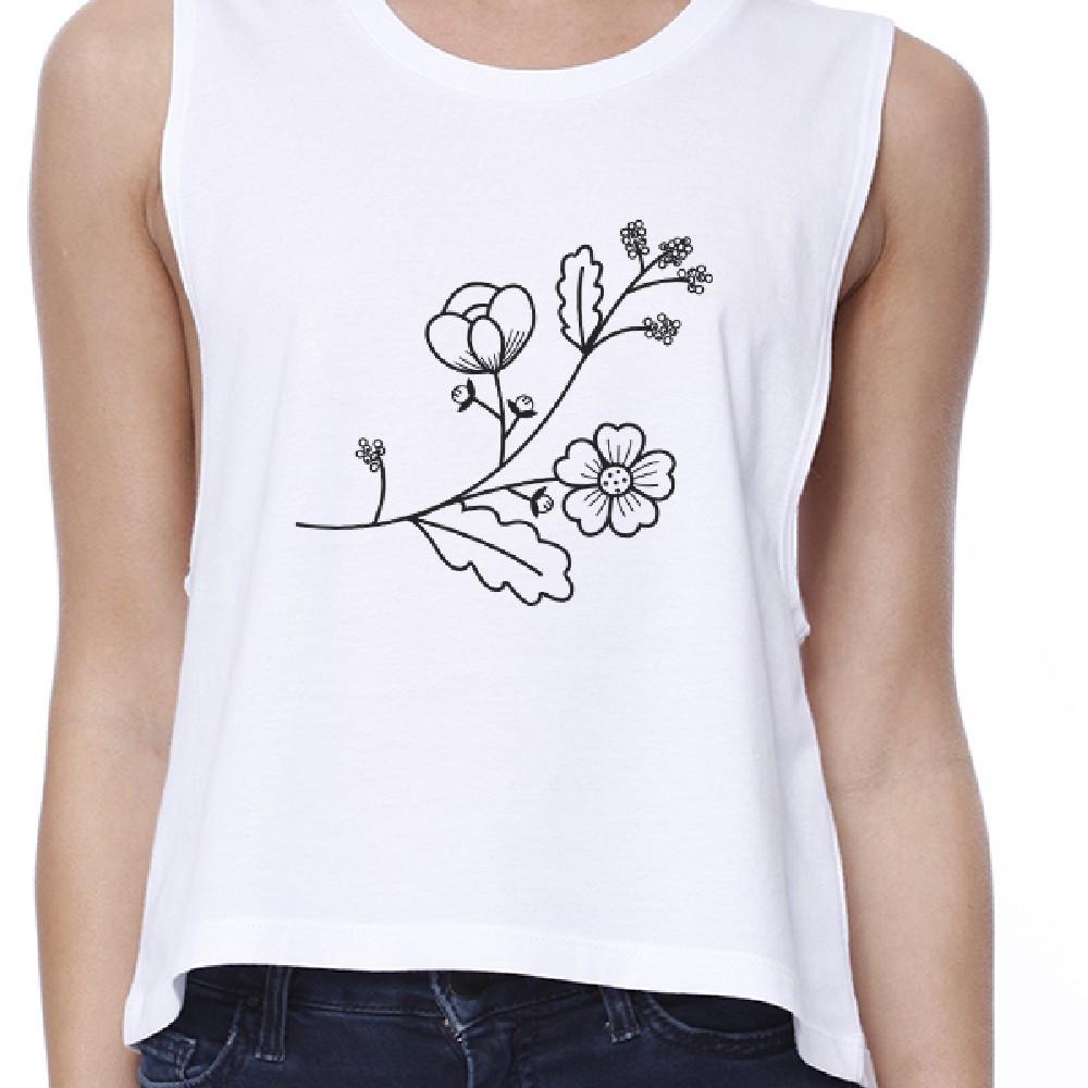 Flower Womens Cotton Round Neck Cute Crop Top Gift Idea For Friends