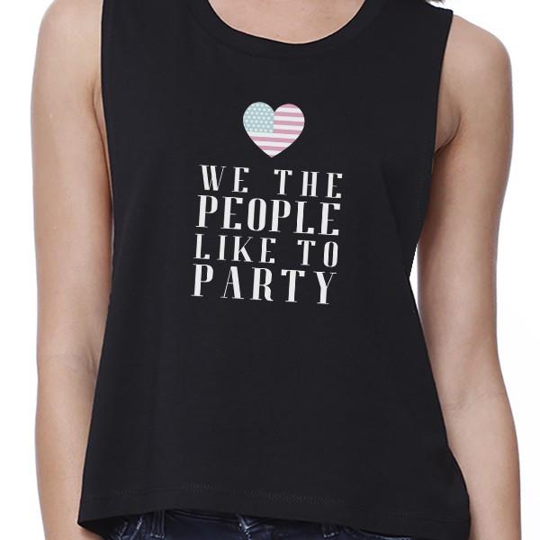 We The People Womens Black Graphic Crop Top Fourth of July Design