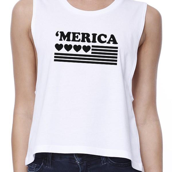 Heart 'Merica Flag Womens Sleeveless Crop Tee For Independence Day