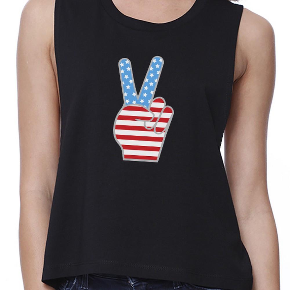 Peace American Flag Womens Crop Tee Unique Peace Sign Tee For Her