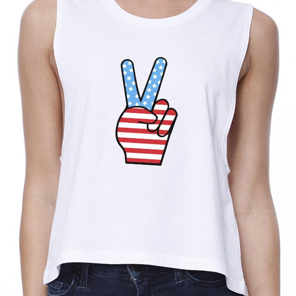 Peace American Flag Cute Peace Sign Graphic Crop Top For Women