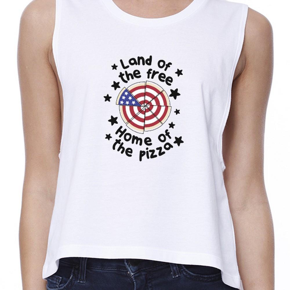 Land of The Free Home Funny Design Pizza Lover Crop Top For Women