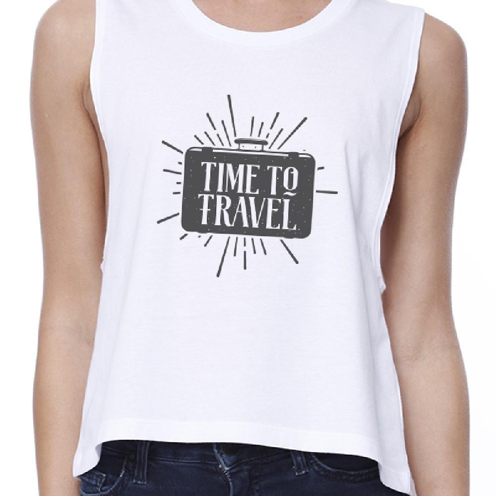 Time To Travel Womens White Crop Top