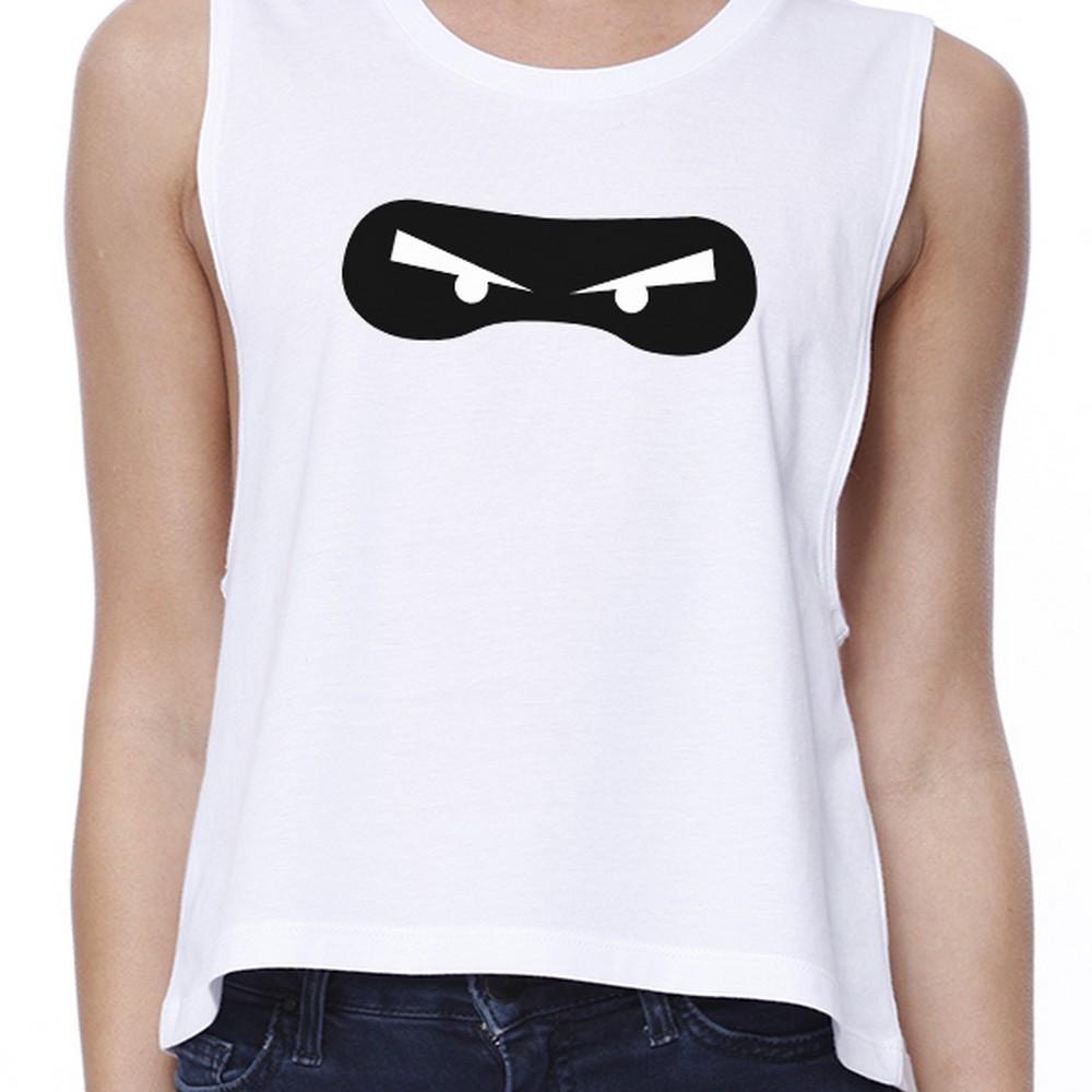 Ninja Eyes Womens White Crop Top