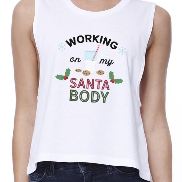 Working On My Santa Body Womens White Crop Top