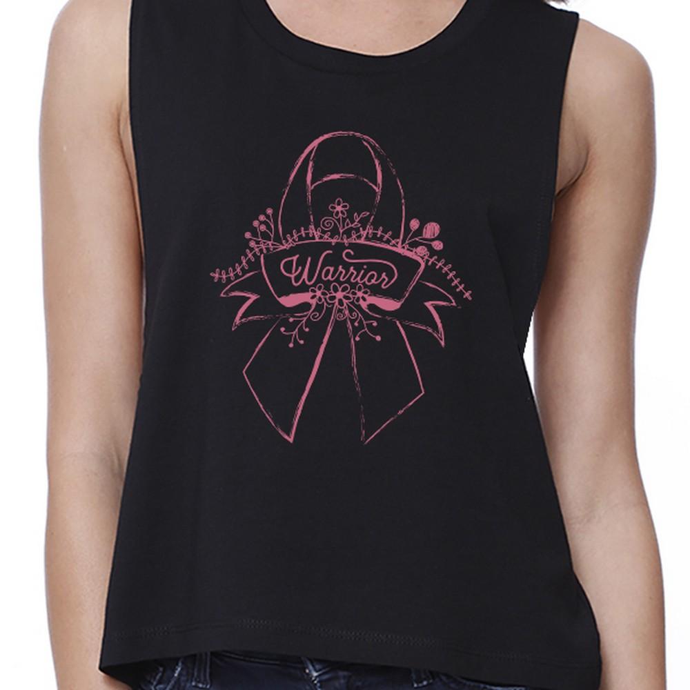 Warrior Breast Cancer Awareness Womens Black Crop Top