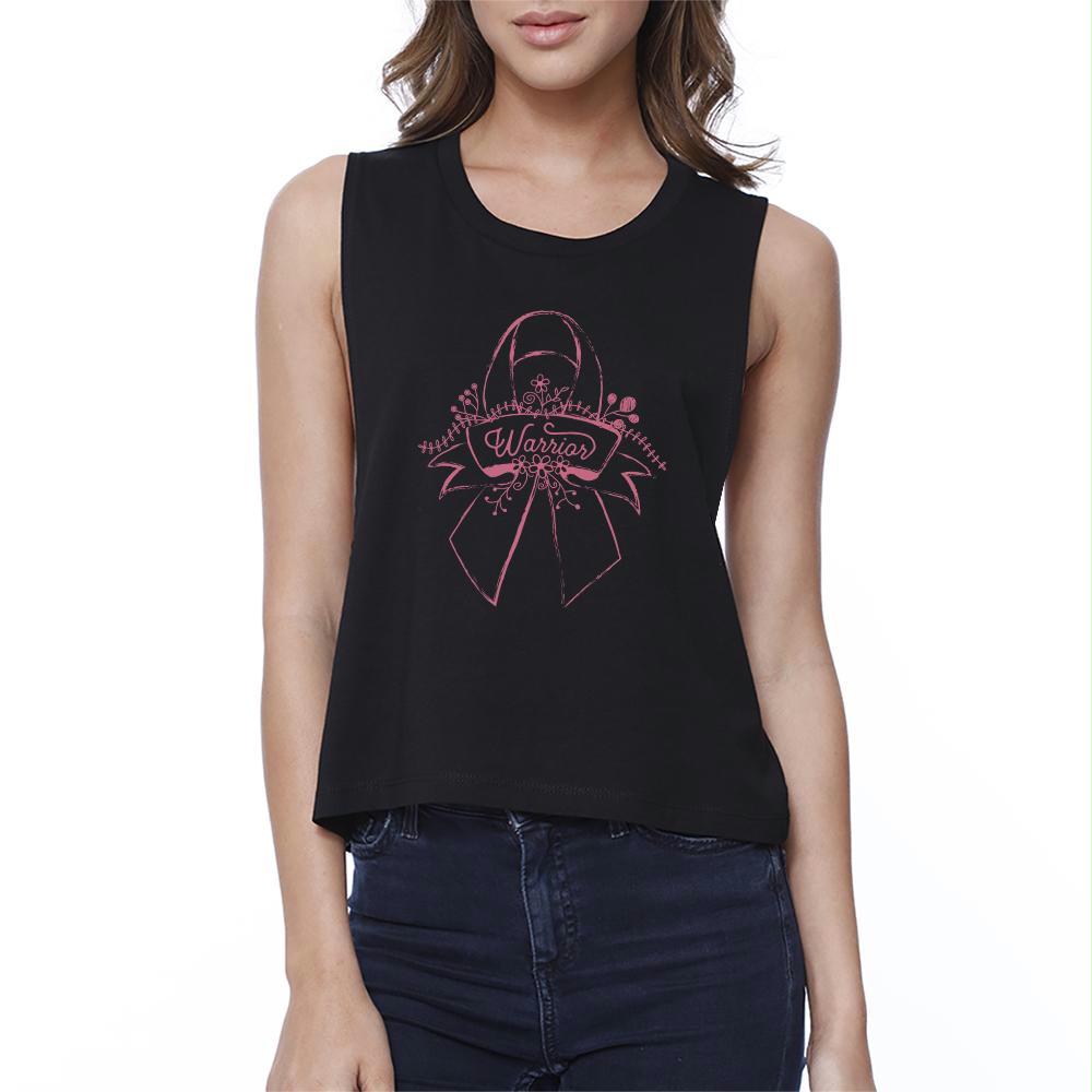 Warrior Breast Cancer Awareness Womens Black Crop Top