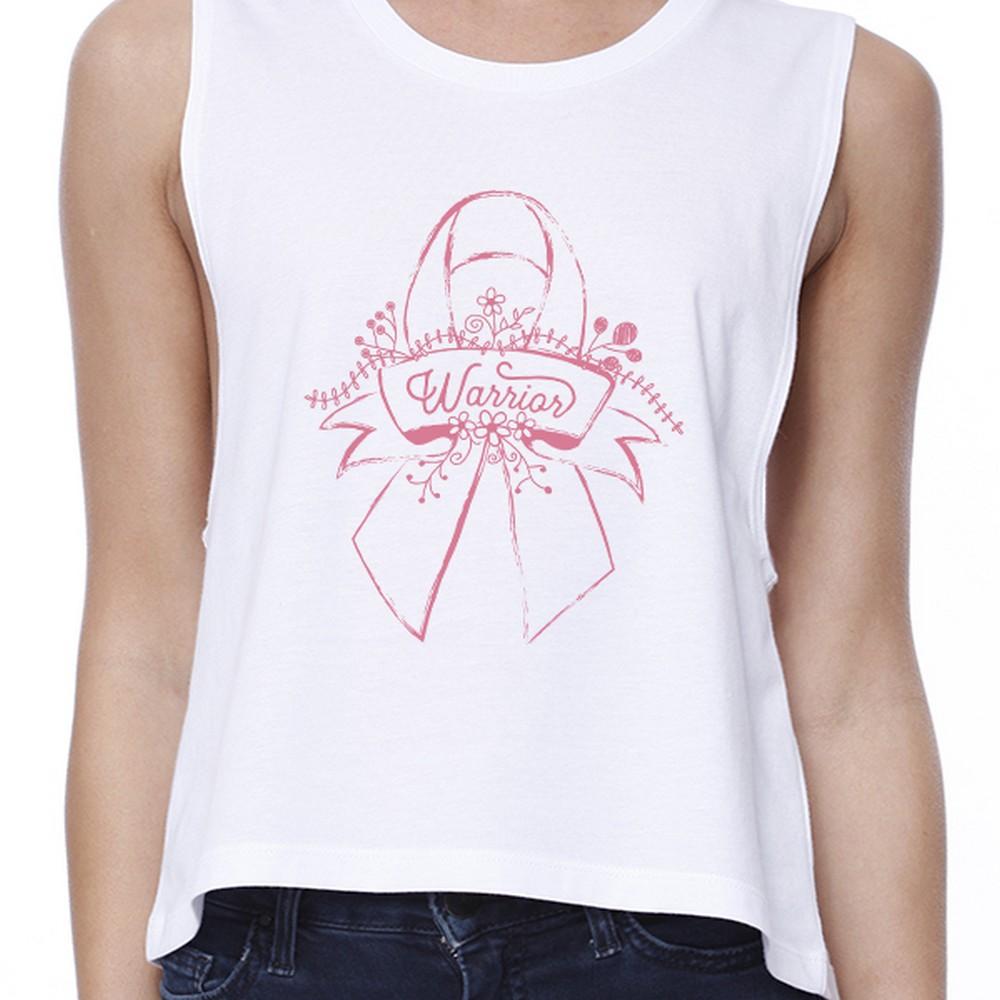 Warrior Breast Cancer Awareness Womens White Crop Top