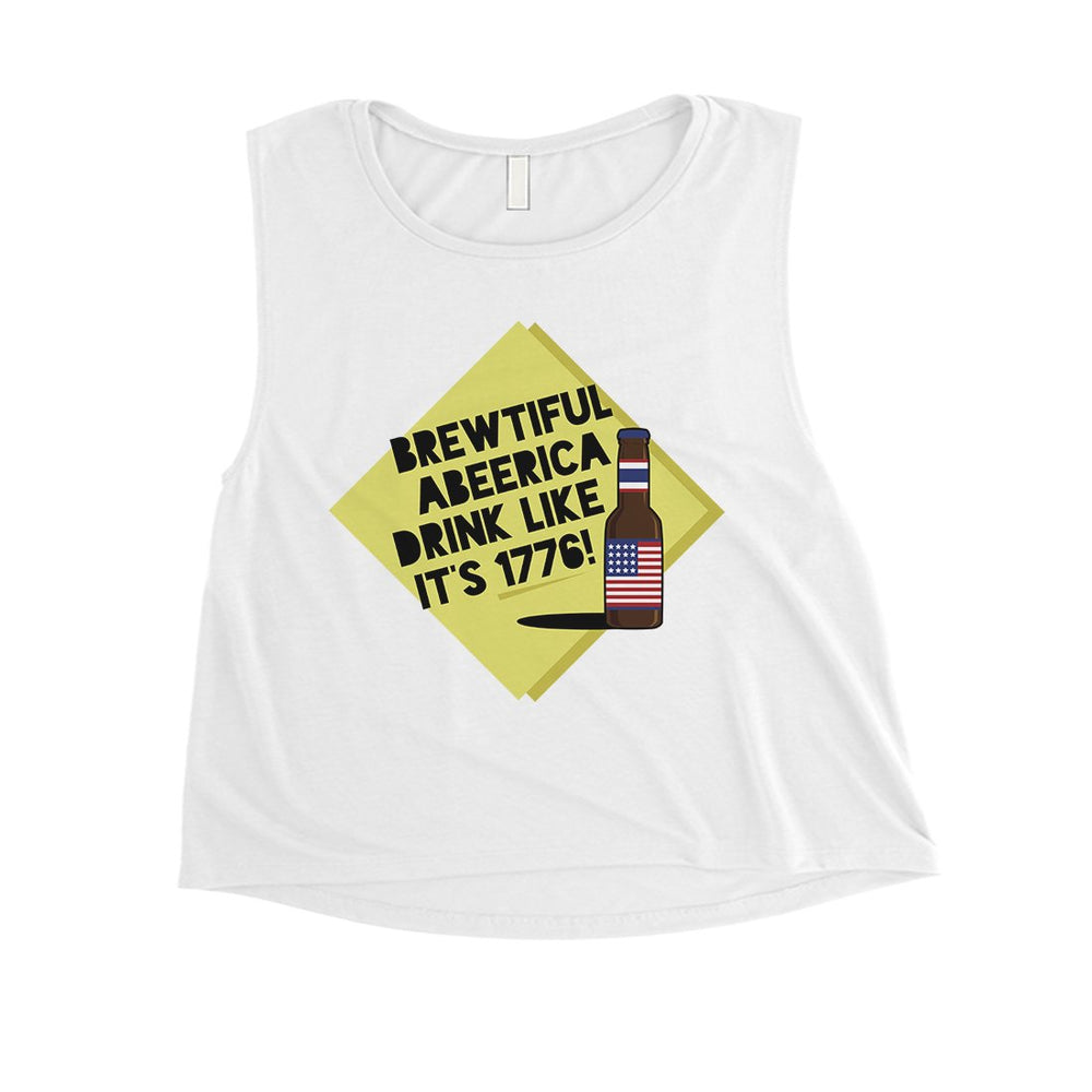 Brewtiful Abeerica Womens Cute 4th of July Crop Tank Top Funny Gift