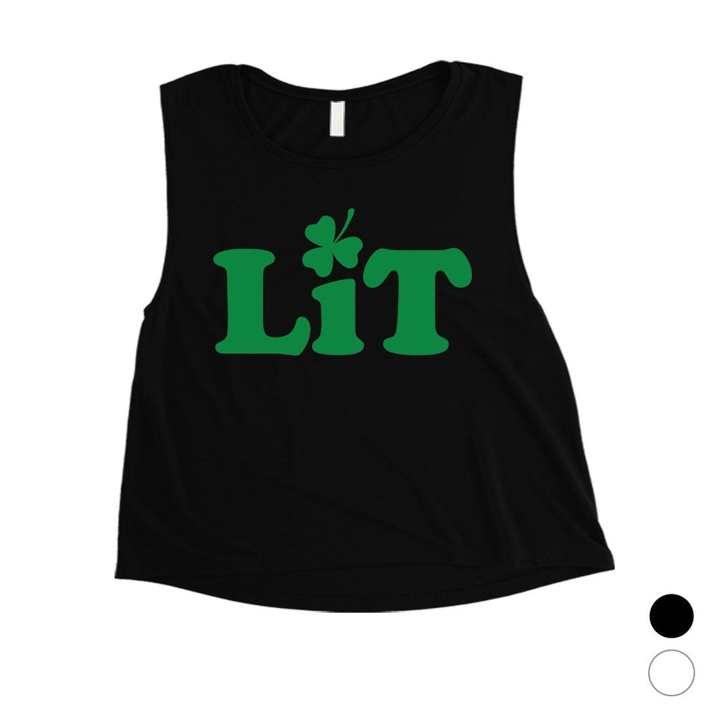 Lit Shamrock Womens St Patricks Day Crop Tank Top Funny Irish Gift