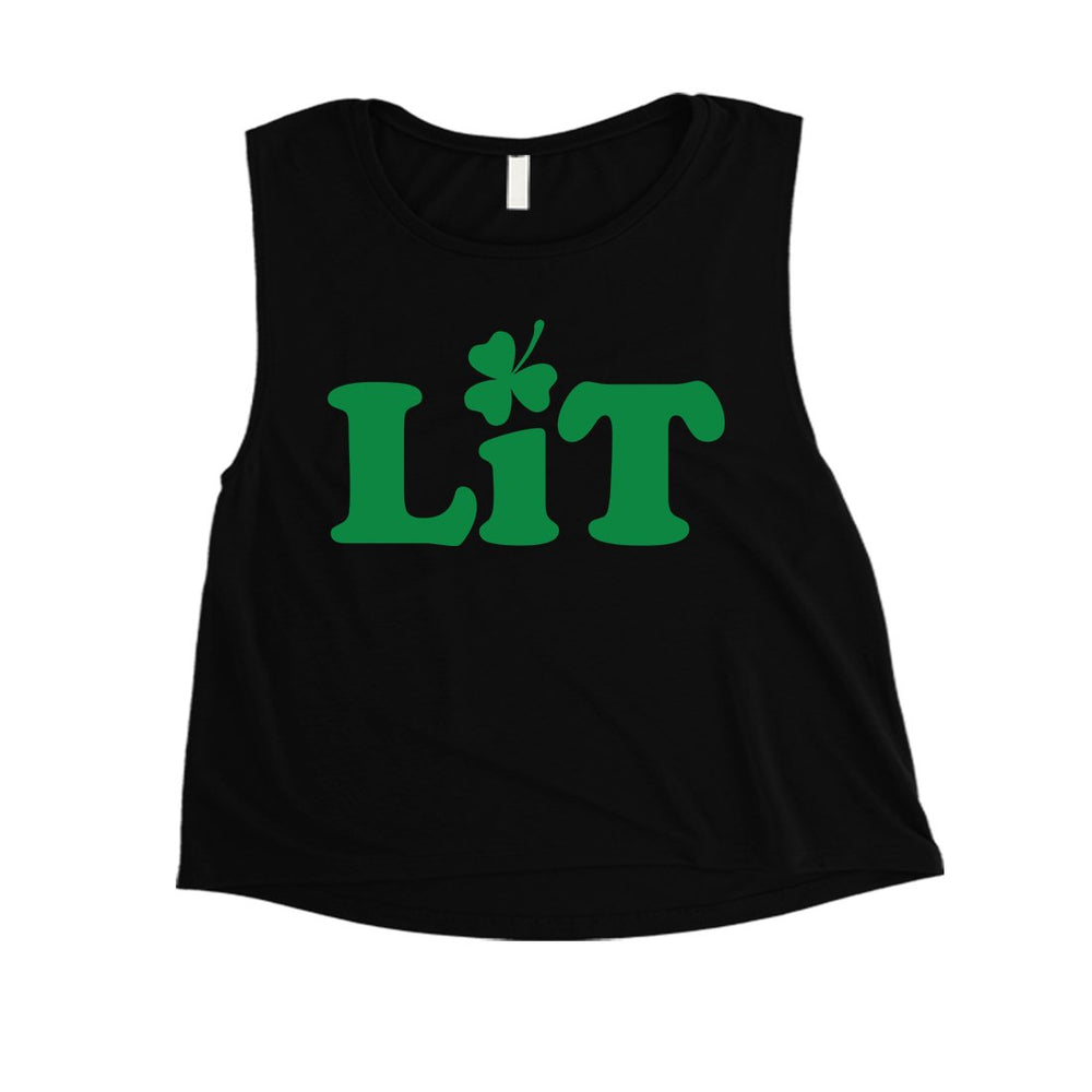 Lit Shamrock Womens St Patricks Day Crop Tank Top Funny Irish Gift