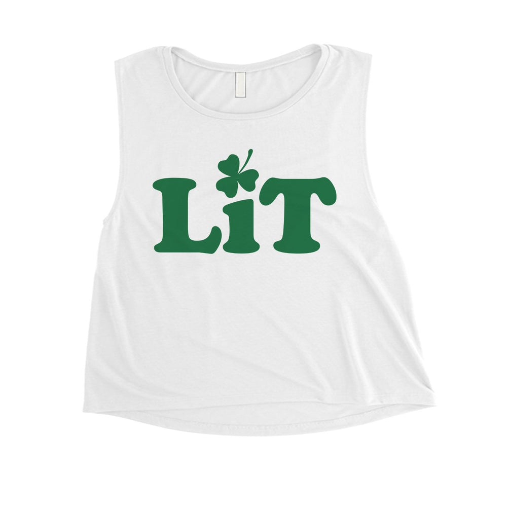 Lit Shamrock Womens St Patricks Day Crop Tank Top Funny Irish Gift