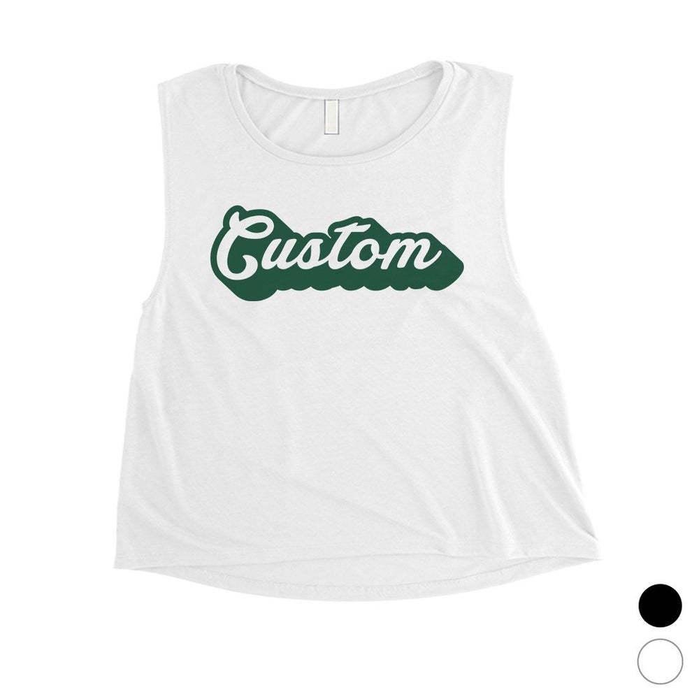 Green Pop Up Text Colorful Sporty Womens Personalized Crop Tops