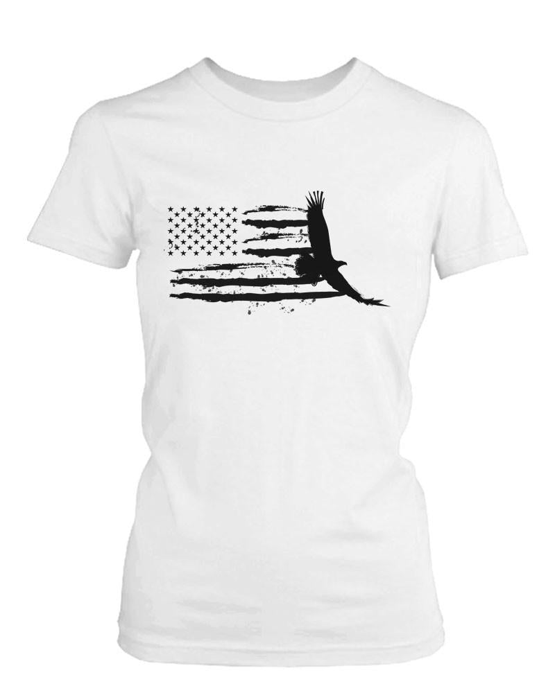 Funny Graphic Statement Womens White T-shirt - US Flag with An Eagle