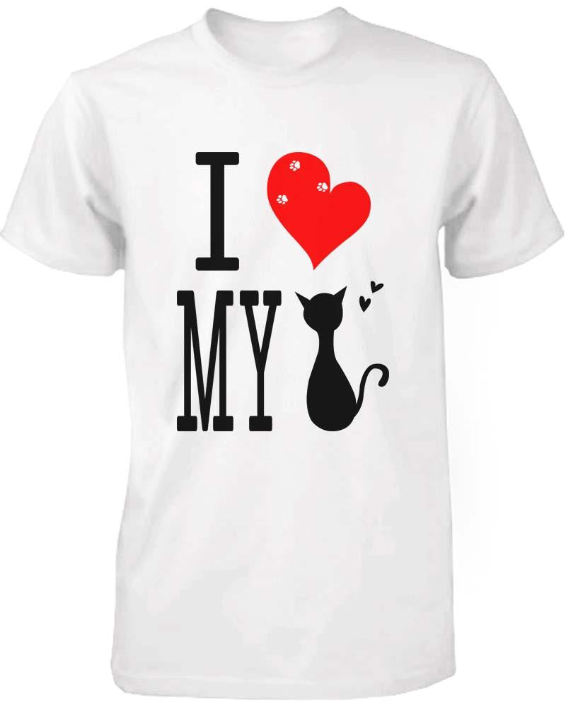 Funny Graphic Statement Womens White T-shirt - I Love My Cat