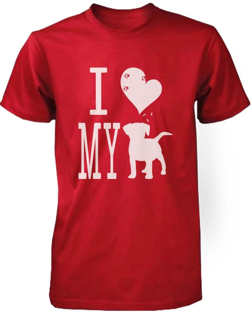 Funny Graphic Statement Womens Red T-shirt - I Love My Dog