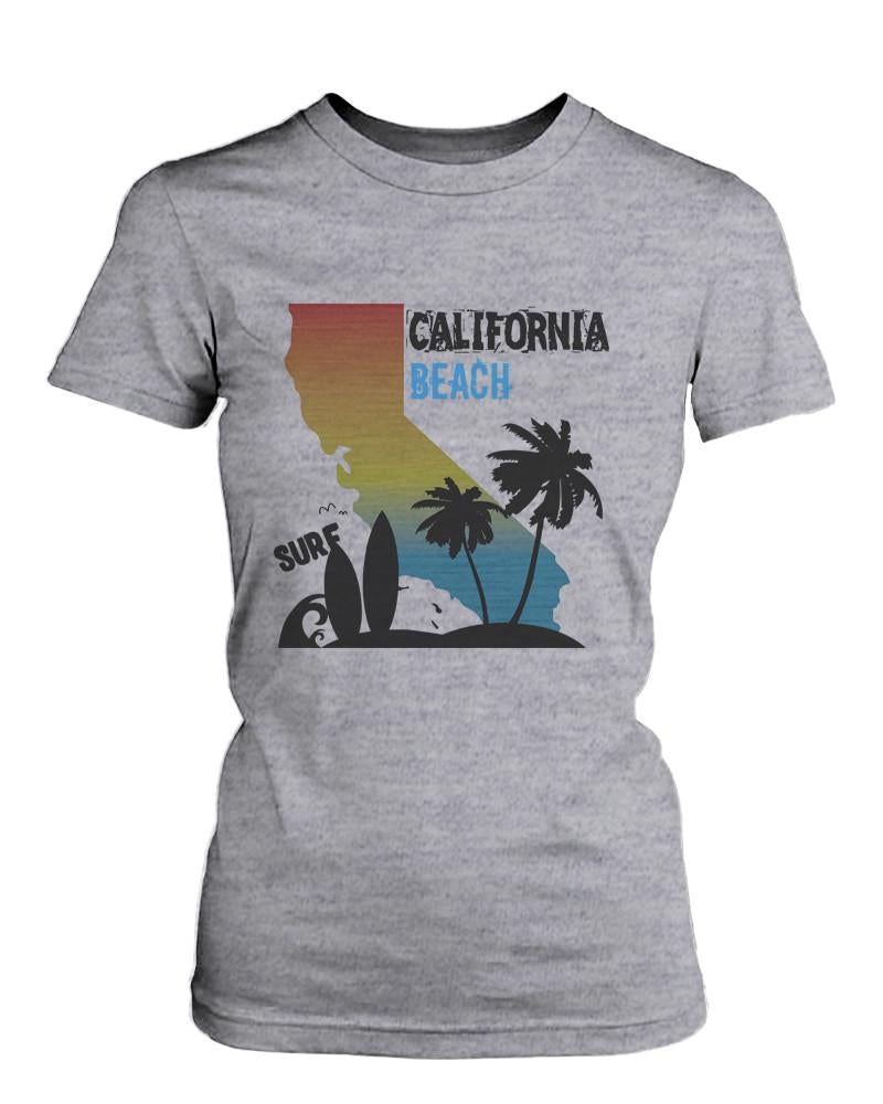 CA Map Gradation California Beach Surf Graphic T-shirt for Women Tee for Surfer