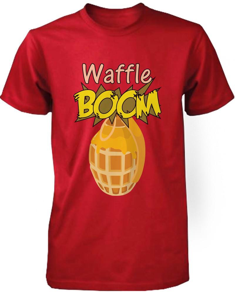 Grenade Waffle Boom Men's Graphic Shirt in Red Humorous Tee Funny Unisex Tshirt