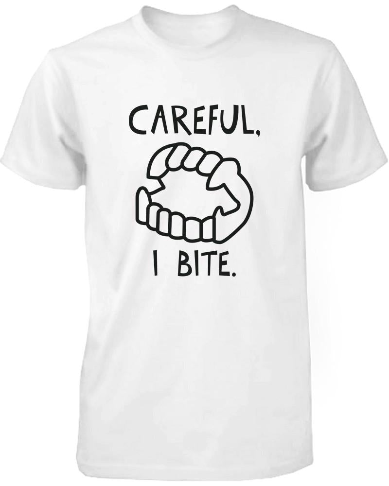 Careful I Bite Funny Men's T-shirt White Crewneck Graphic shirt for Halloween