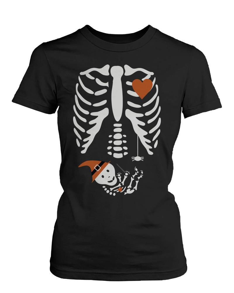 Halloween Pregnant Skeleton Wizard Witch Baby T-shirt Maternity Themed