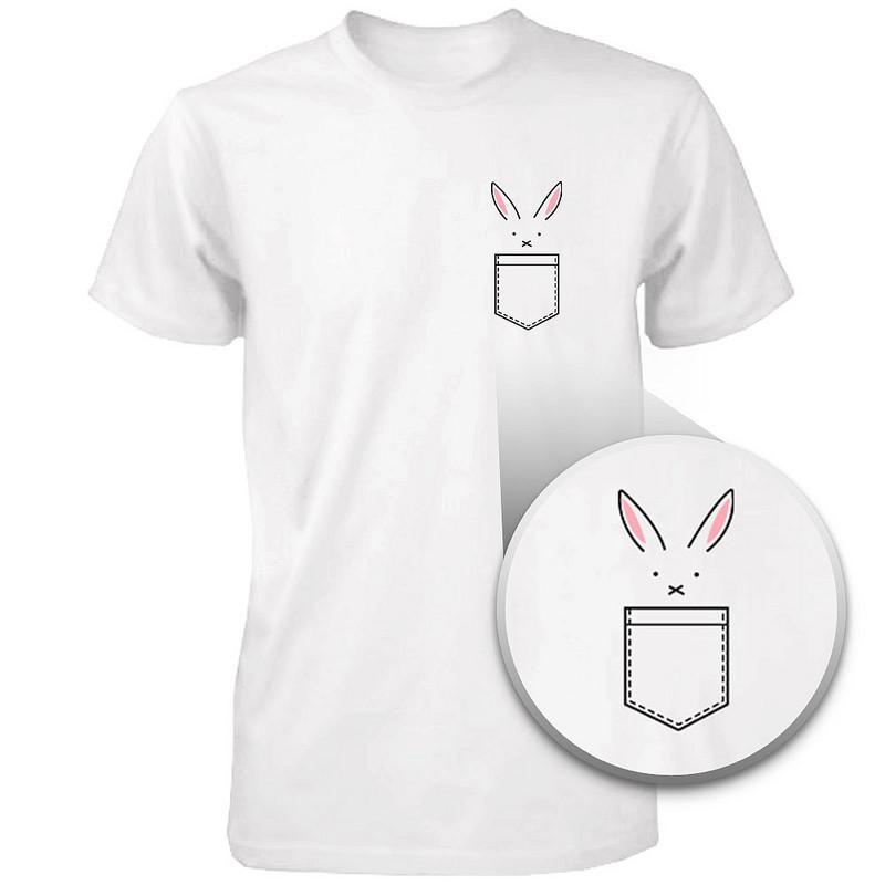 Bunny In Pocket Women's T-shirt Easter Tee Cute Rabbit Pocket Printed Shirt