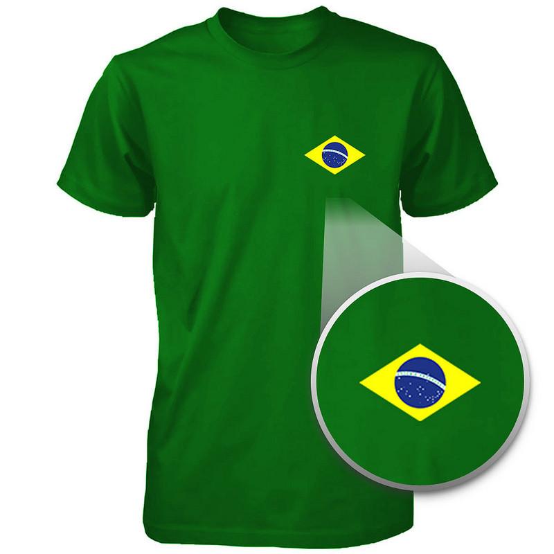 Brazil Flag Pocket Printed Green Unisex Short Sleeve Tee for Brazilian