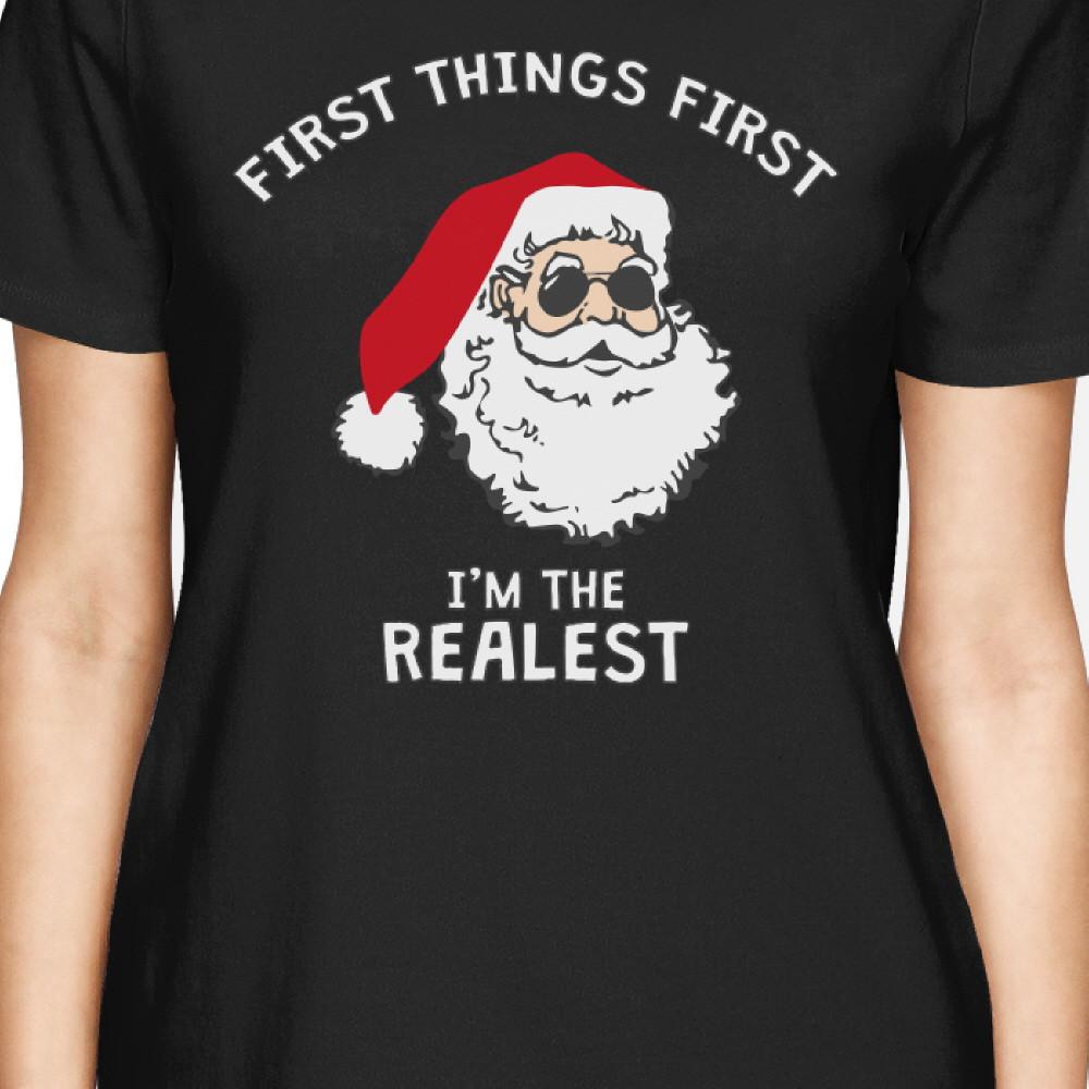 Realistic Santa Black Women's T-shirt Christmas Gift Funny Shirt