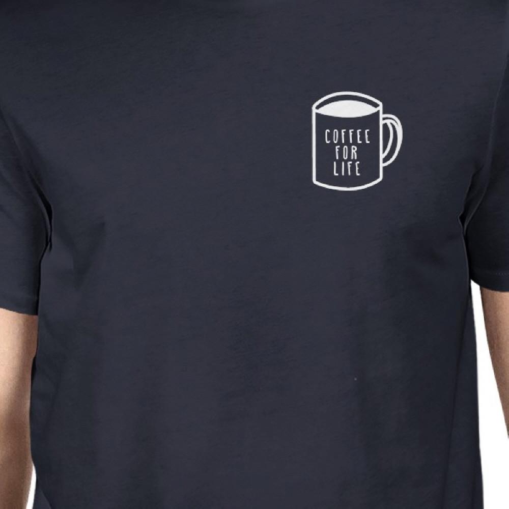 Coffee For Life Pocket Men Navy T-shirts Funny Typographic Tee