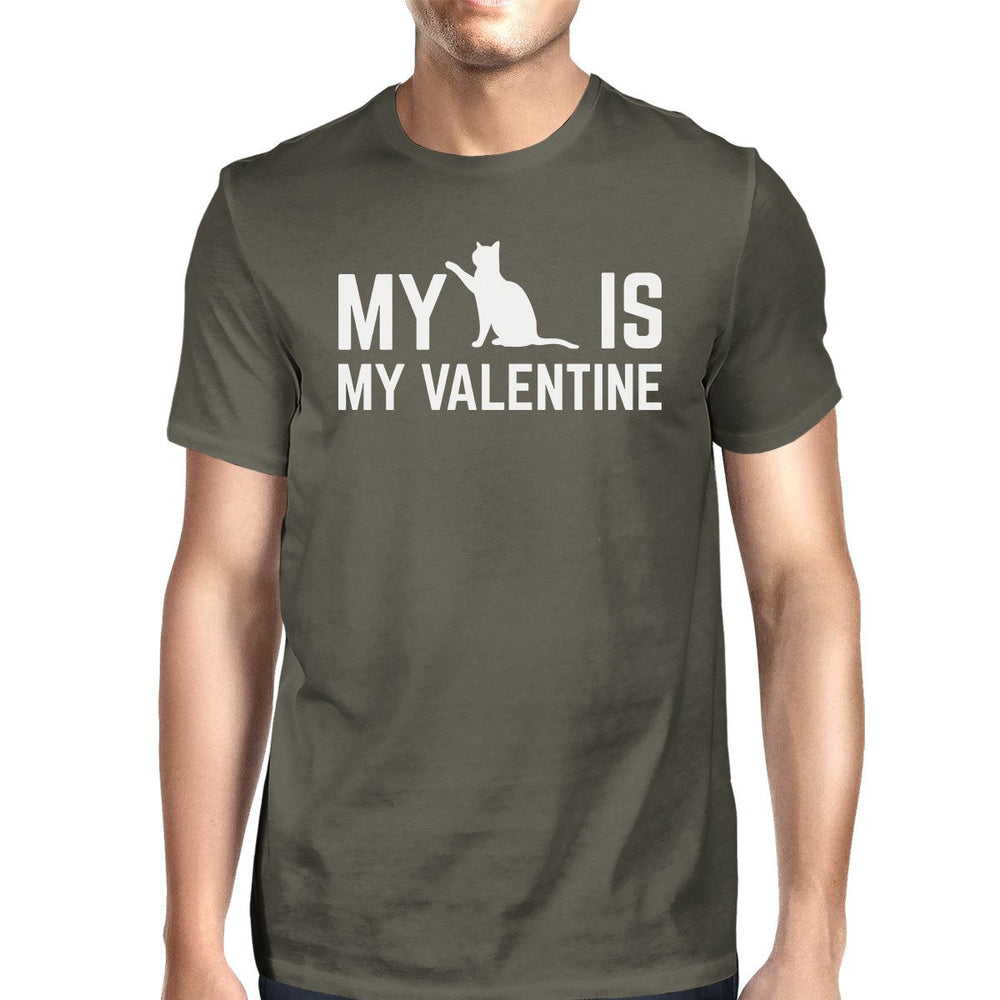 My Cat My Valentine Men's Dark Grey T-shirt Cotton Crew-Neck Shirt