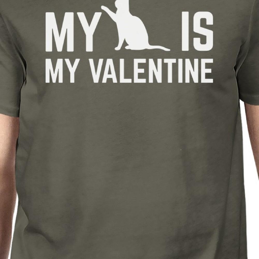 My Cat My Valentine Men's Dark Grey T-shirt Cotton Crew-Neck Shirt