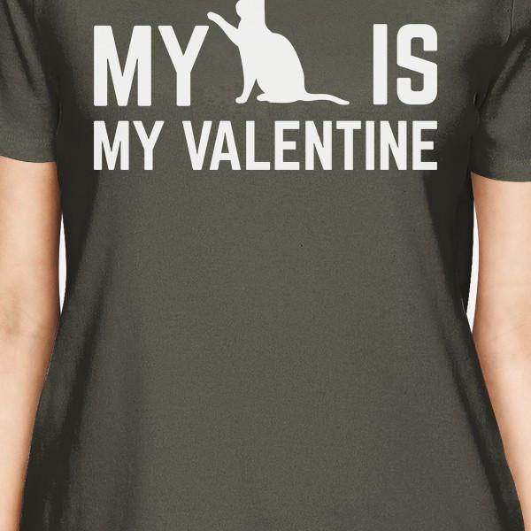 My Cat My Is Valentine Women's Dark Grey T-shirt Crew-Neck T-Shirt