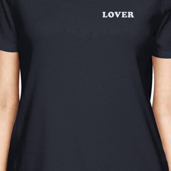 Lover Women's Navy T-shirt Trendy Typography Tee Cute Couple Shirt