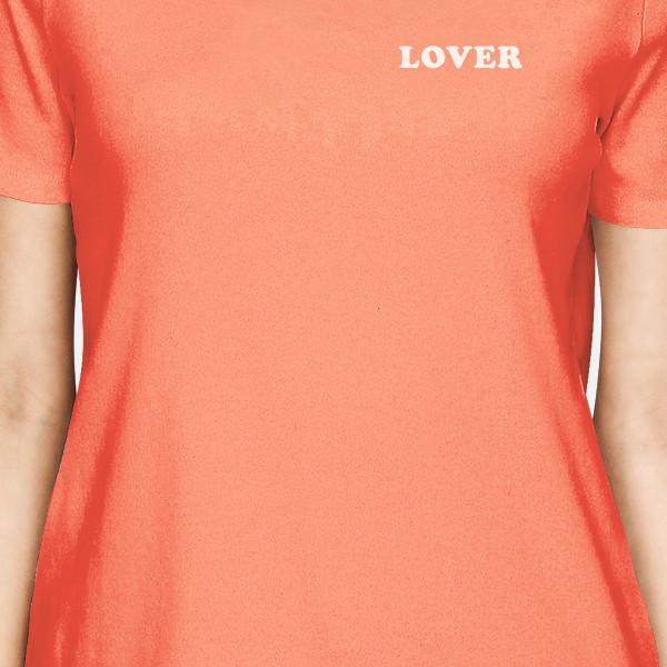 Lover Womens Peach T-shirt Simple Typography Crew-Neck For Couples