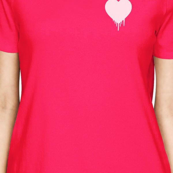 Melting Heart Women's Hot Pink T-shirt Cute Heart-Shaped Crew-Neck