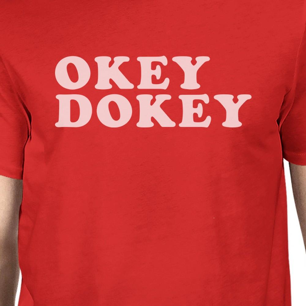 Okey Dokey Men's Red Short Sleeve Shirt Funny Letter Printed Top