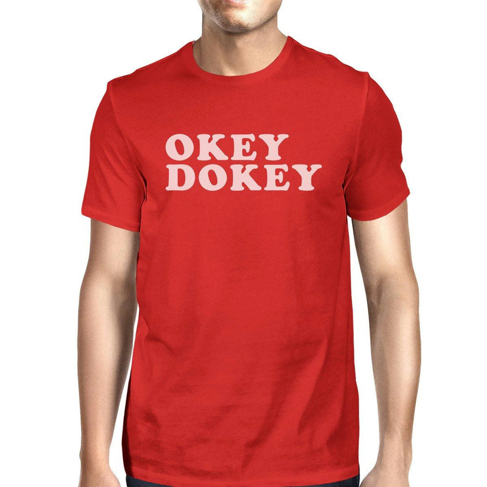 Okey Dokey Men's Red Short Sleeve Shirt Funny Letter Printed Top